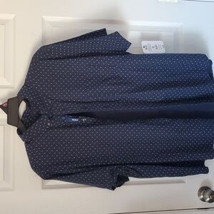 George Men's Dark Navy Diamond Short Sleeve Button Down Shirt, 2XL